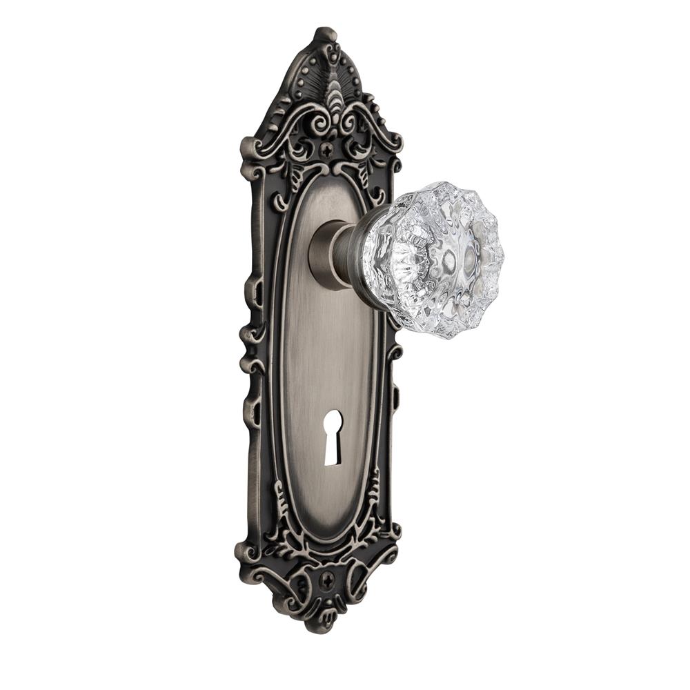 Nostalgic Warehouse VICCRY Privacy Knob Victorian Plate with Crystal Knob and Keyhole in Antique Pewter